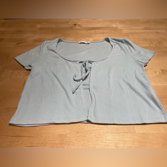 Pink Rose Women’s Short Sleeve Ribbed Light Blue Cardigan Size Large Balletcore - Picture 6 of 11